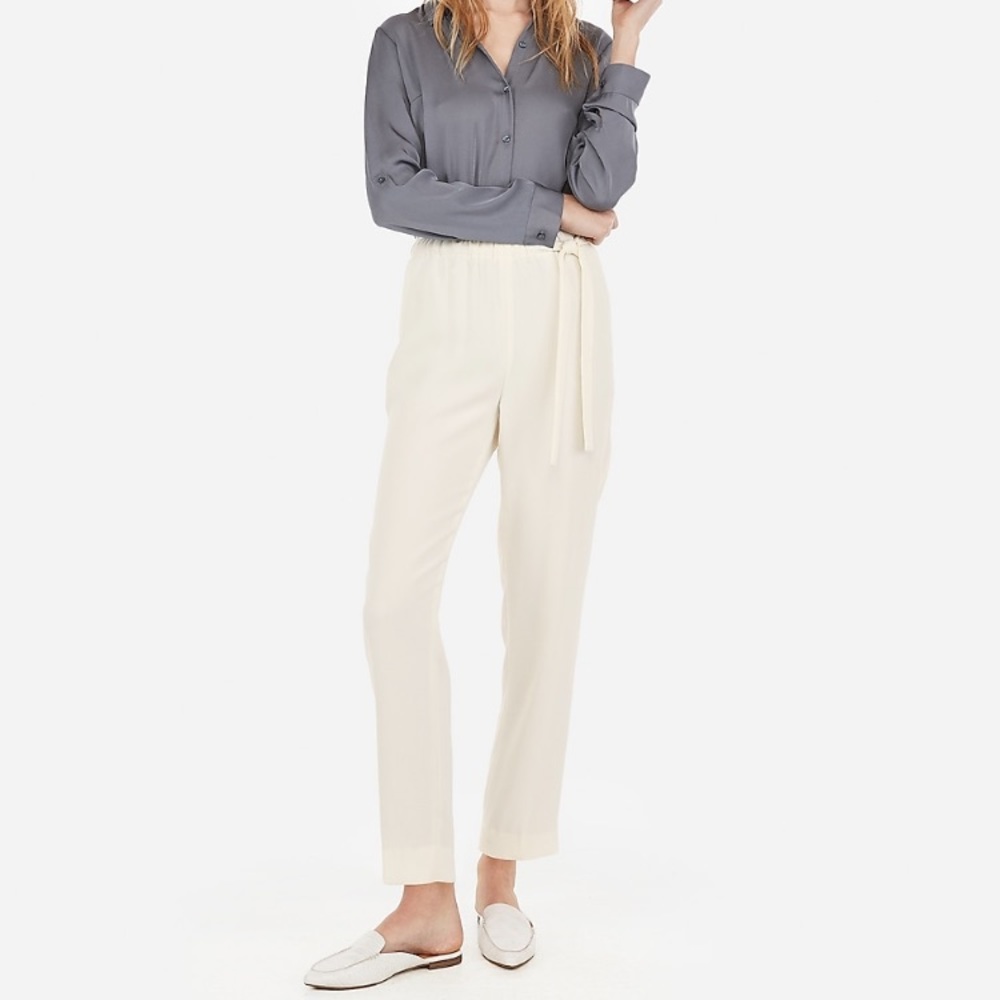 Express High Waisted Ivory Tie Front Ankle Pant XL